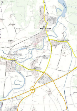 Aktuelle Karte der Gemeinde Biessenhofen mit dem jetzigen Flusslauf der Wertach